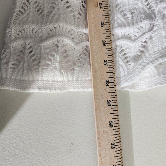 Basic Editions Cardigan Womens 1X White One Button Knit Short Sleeve Crochet - Picture 6 of 12